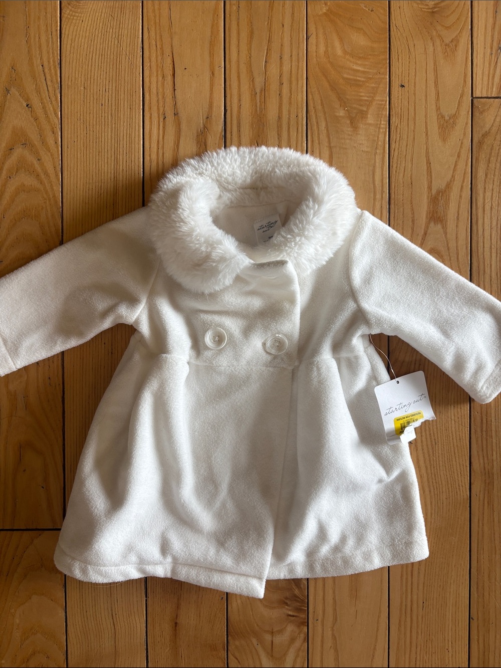 Starting Out Cream Faux-Fur Collar Pea Coat for Kids